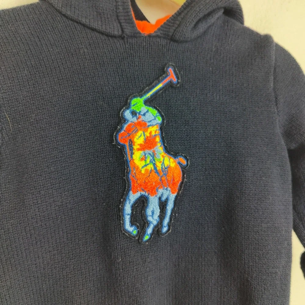 Polo Ralph Lauren Zip Up Hoodie Baby Boy Size‎ 12M Colorful Pony Navy Blue Knit